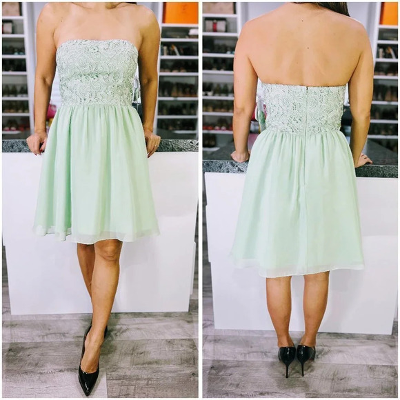 Aidan Mattox Dresses & Skirts - NWT Aidan Mattox Sage Green Lace Strapless Dress $220